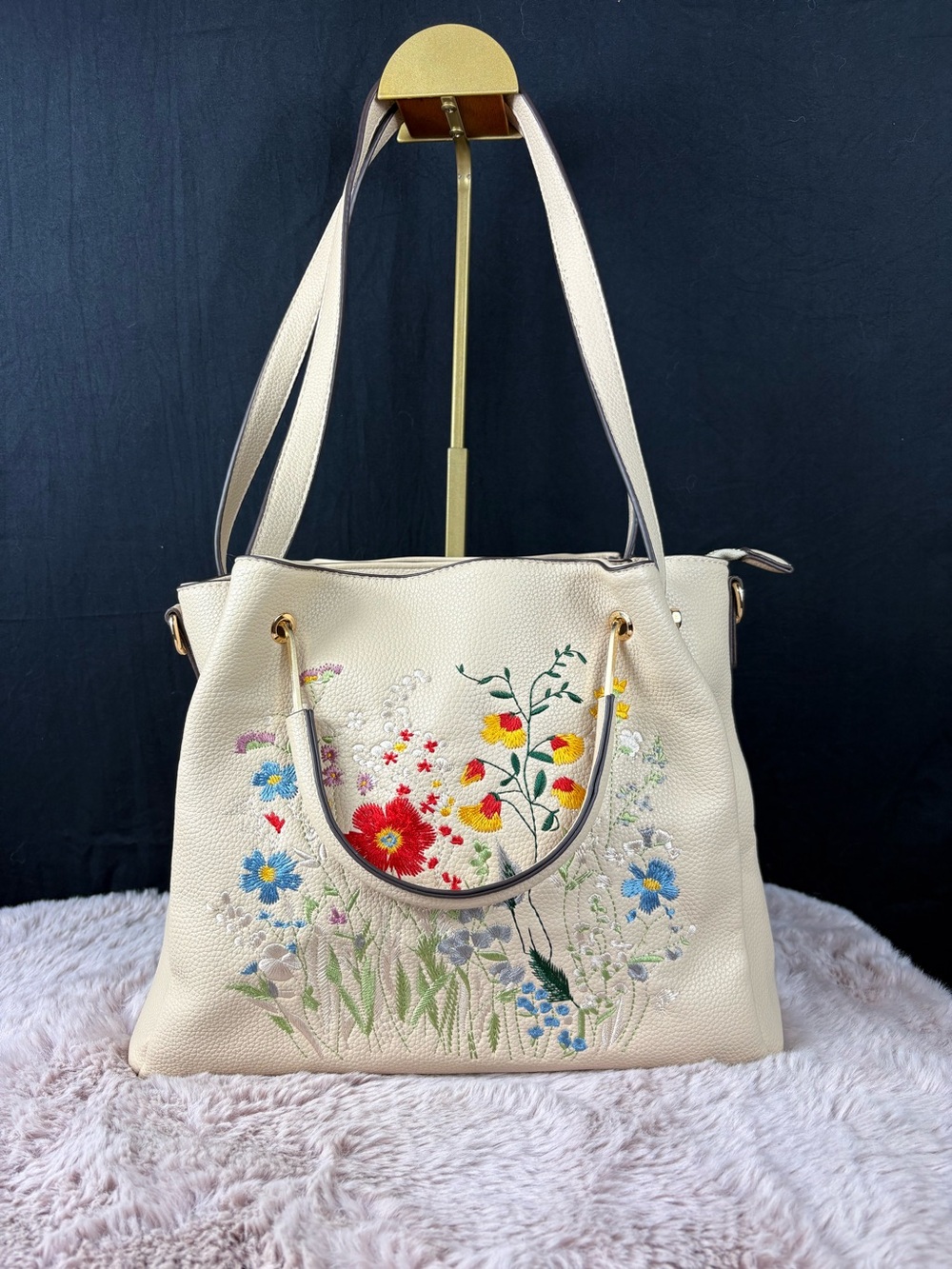 Fabulous Age Floral Embroidered Vegan Leather Top Handle Crossbody Satchel